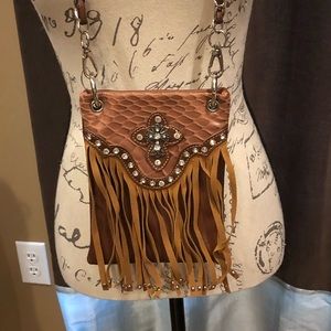 Rhinestone and leather crossbody purse